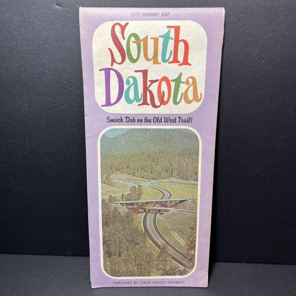 VTG. 1970 Highway Map South Dakota Smack Dab On The Old West Trail USA